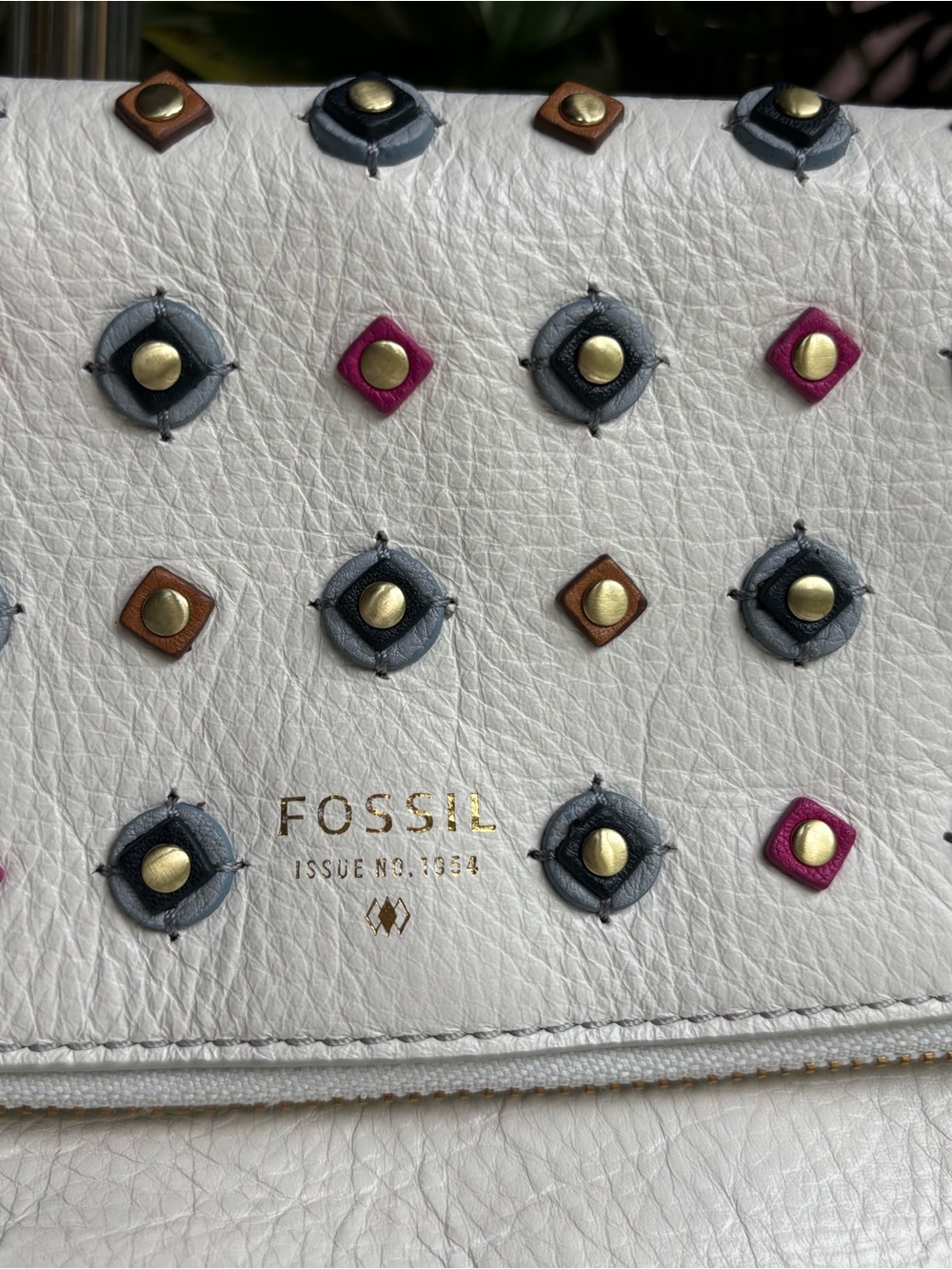 Fossil White Leather Studded Foldover Clutch - Picture 6 of 10